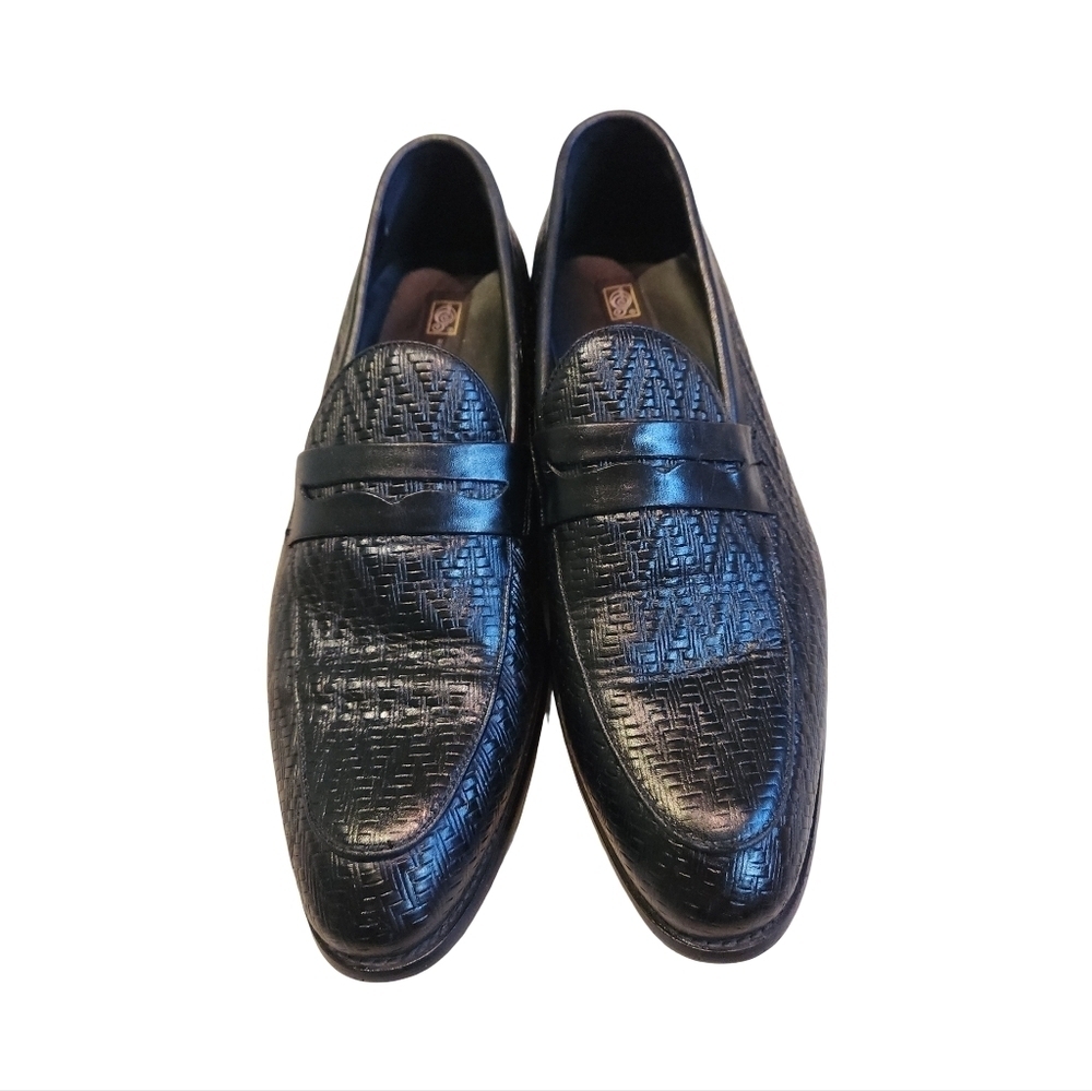 Sergio Cerruti Italian Black Woven Leather Loafers